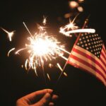 Fireworks and flag